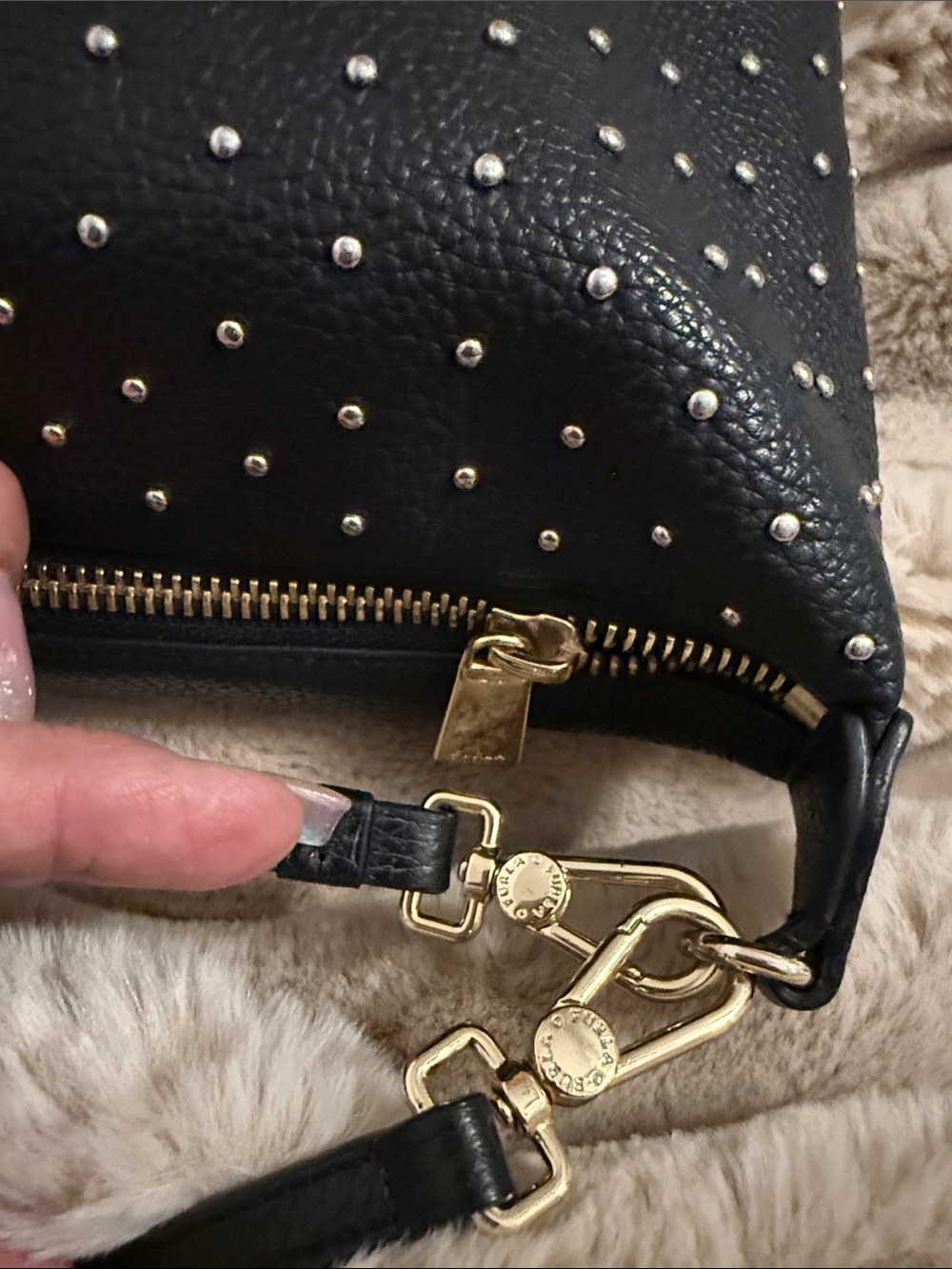 Furla studded pebbled leather luxury crossbody bag - Picture 9 of 9
